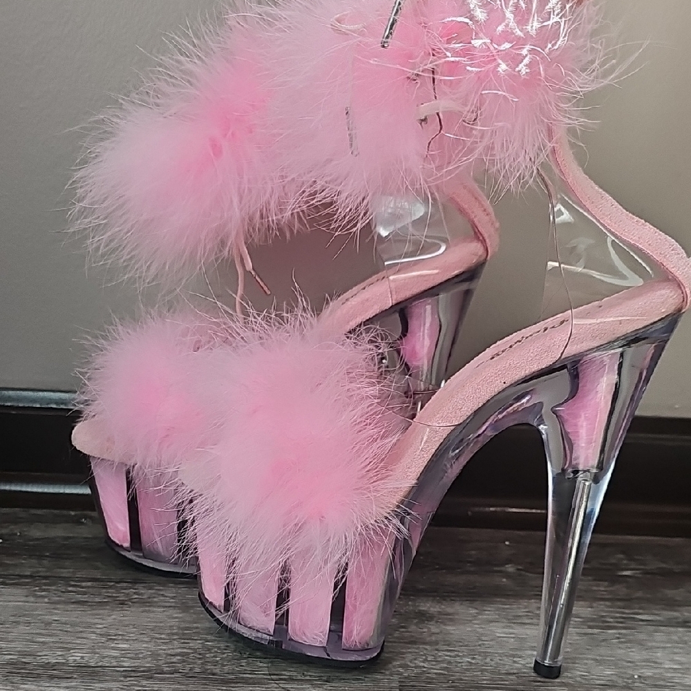Elegant Pink Feathered Women's Heels